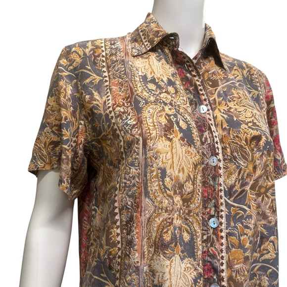 Everlap Vintage 100% Silk Pajama Set Size 8 Shell Buttons Paisley Print - Picture 4 of 8